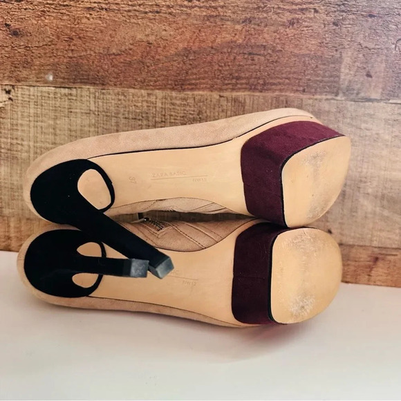 Zara Tan and Maroon Platform Heels - Picture 8 of 8